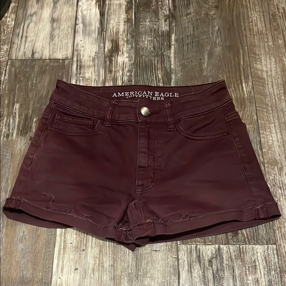 American Eagle Outfitters Red Jean Shorts with Cuffed Hems